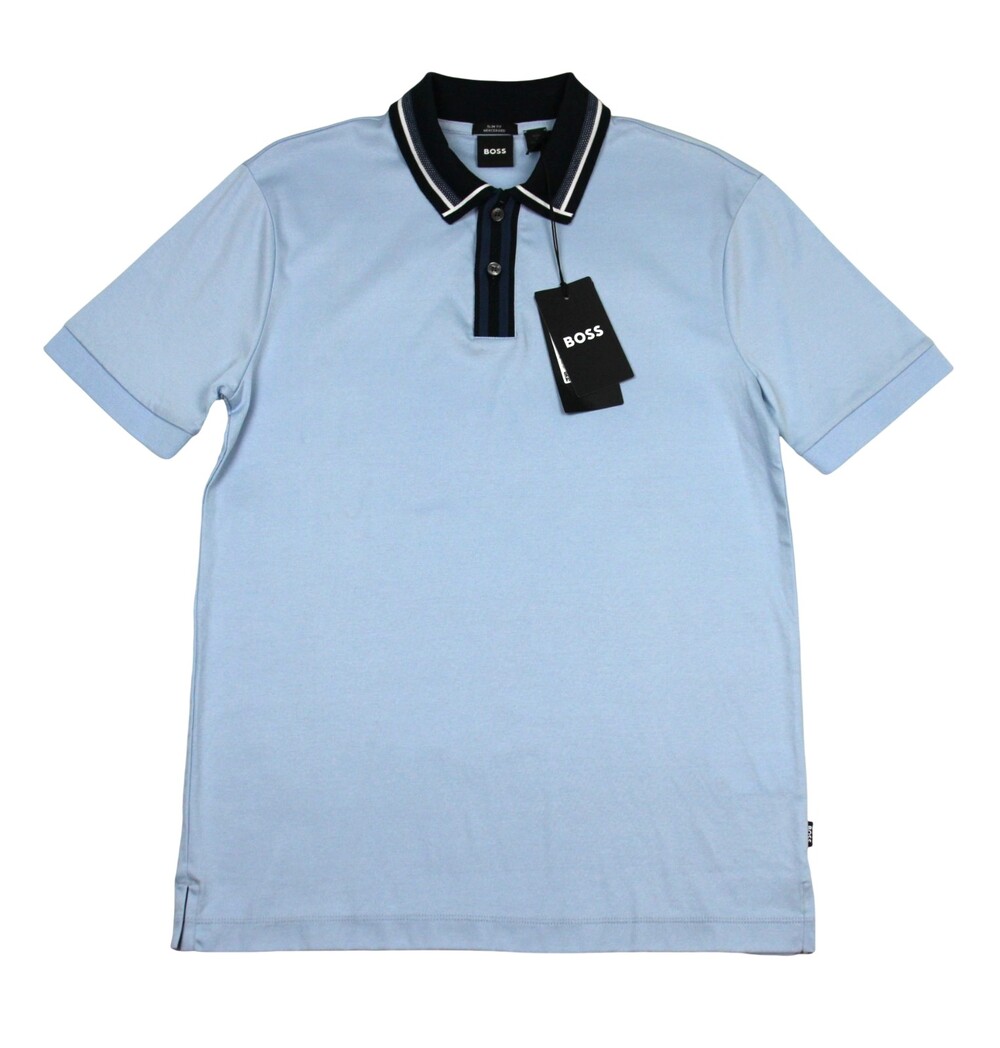 Boss Philipson Polo Shirt Mens S Light Blue Mercerized Cotton Slim Fit